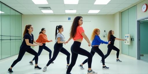 아이돌 그룹이 연습실에서 안무를 연습하는 모습