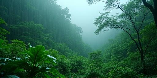 비 오는 날 제주도 숲의 풍경