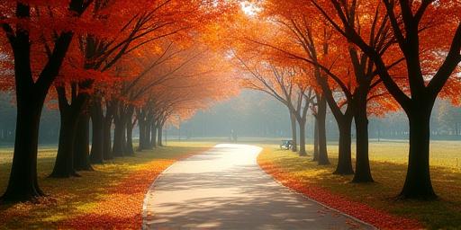 가을 단풍이 든 서울의 한적한 공원 길