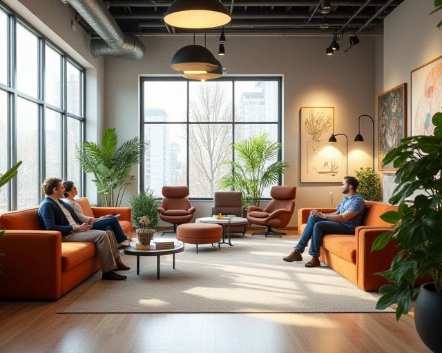 편안하고 창의적인 분위기의 청동 힐링 사무실 라운지